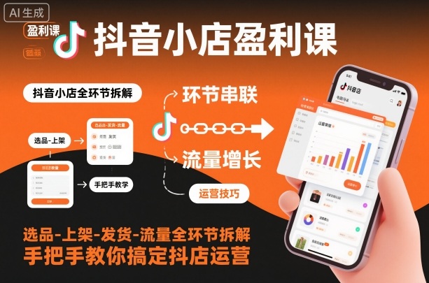 抖音小店盈利课-选品-上架-发货-流量全环节拆解，手把手教你搞定抖店运营-恒创联盟资源网