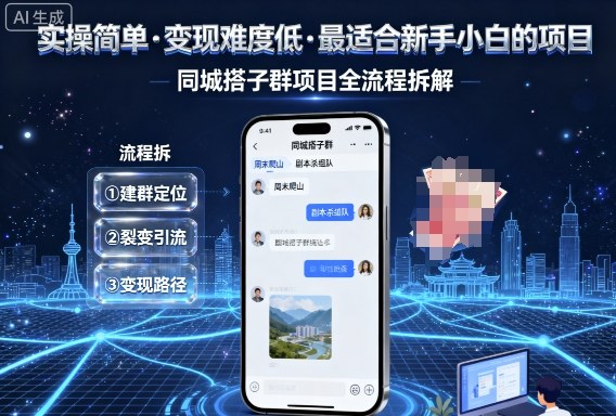 实操简单，变现难度低，最适合新手小白做的项目，每天轻松收入3张，同城搭子群项目全流程拆解-恒创联盟资源网