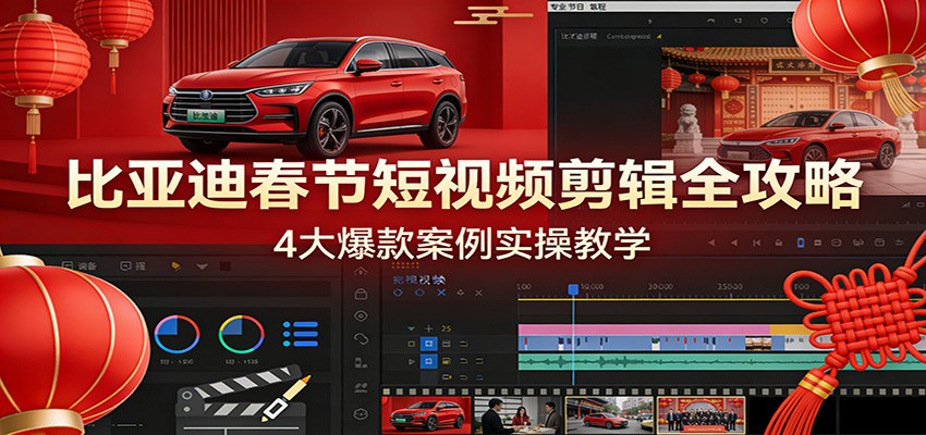 比亚迪春节短视频剪辑全攻略，4大爆款案例实操教学-恒创联盟资源网