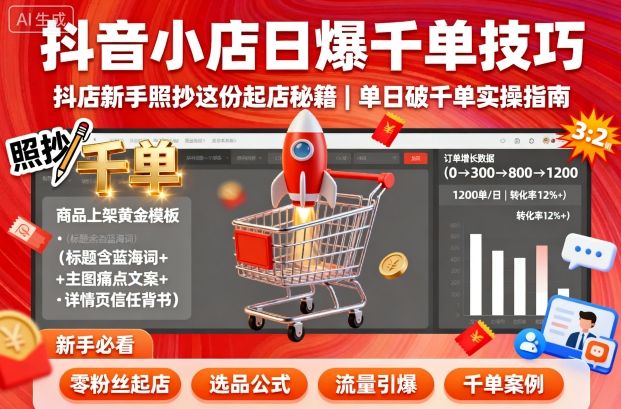 抖音小店日爆千单技巧，抖店新手照抄这份起店秘籍，单日破千单-恒创联盟资源网