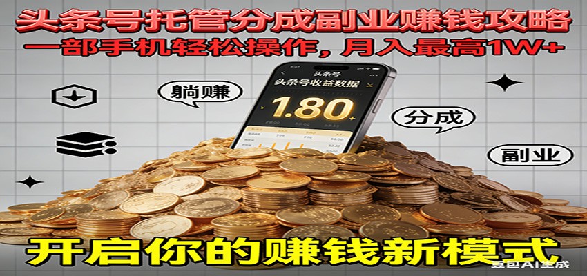 全程托管今日头条，一部手机就可以开干，最高躺赚1W+-恒创联盟资源网