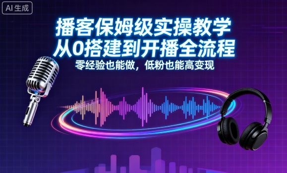 播客保姆级实操教学，从0搭建到开播全流程，零经验也能做，低粉也能高变现-恒创联盟资源网