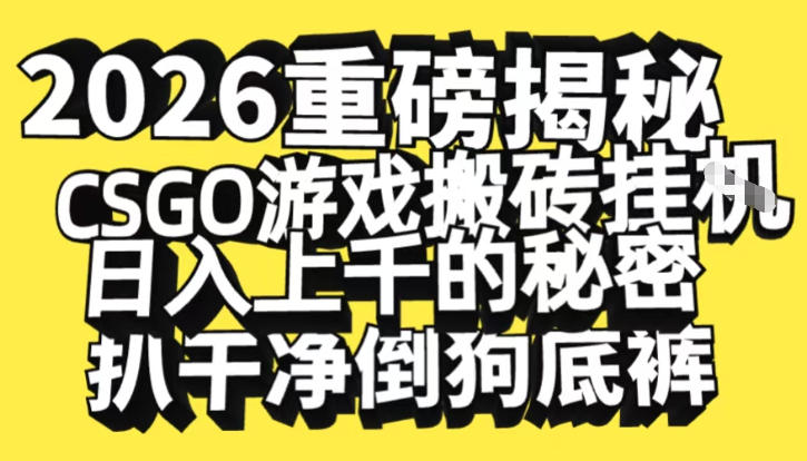 2026开年重磅解密,CSGO游戏搬砖挂G日入1k+的秘密,把倒狗的底裤扒干【揭秘】-恒创联盟资源网