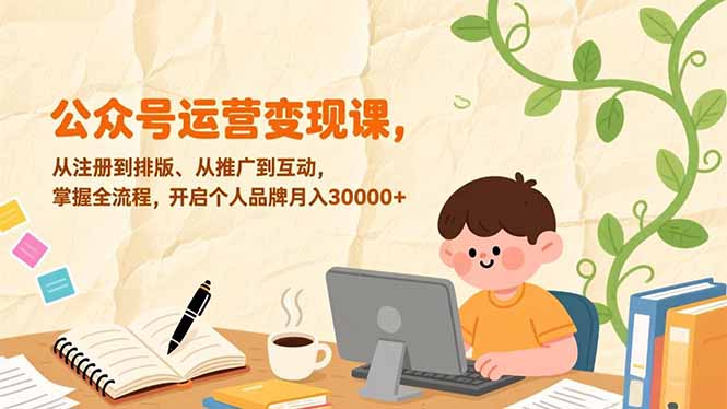 公众号运营变现课，从注册到排版、从推广到互动，掌握全流程，开启个人品牌月入30000+-恒创联盟资源网