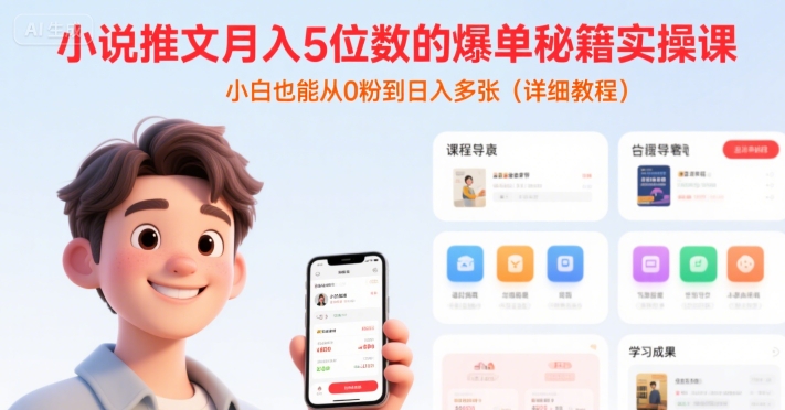 小说推文月入5位数的爆单秘籍实操课，，小白也能从0粉到日入多张(详细教程)-恒创联盟资源网
