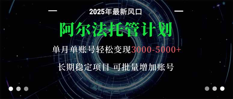 阿尔法托管计划 单账号月入3000-5000,长期稳定项目,新手小白轻松上手。-恒创联盟资源网