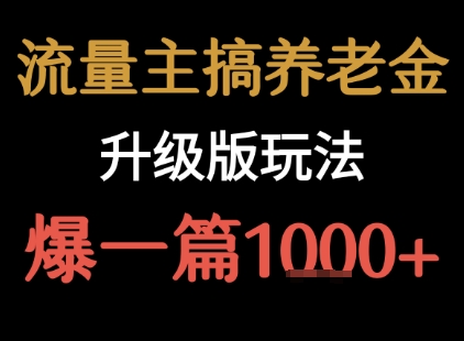 流量主之养老金升级版玩法 爆一篇收益1k+-恒创联盟资源网