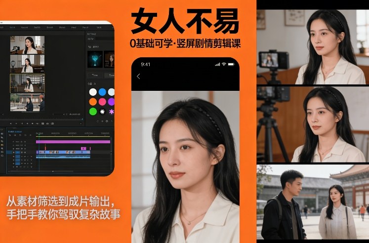 0基础可学！《女人不易》竖屏剧情剪辑课，从素材筛选到成片输出，手把手教你驾驭复杂故事-恒创联盟资源网