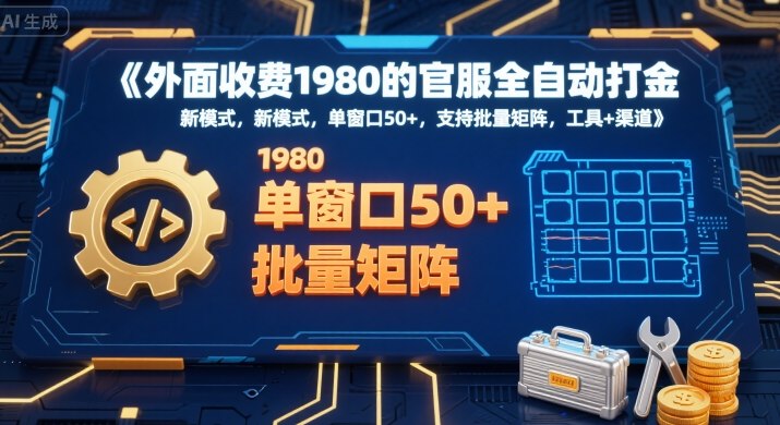 外面收费1980的官服全自动打金，新模式，单窗口50+，支持批量矩阵，工具+渠道【揭秘】-恒创联盟资源网