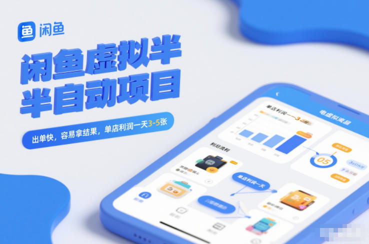 闲鱼虚拟半自动项目，出单快，容易拿结果，单店利润一天3-5张-恒创联盟资源网