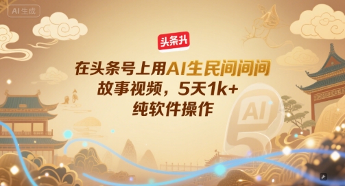 在头条号上用AI生民间故事视频，5天1k+，纯软件操作-恒创联盟资源网