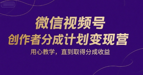 微信视频号创作者分成计划变现营，用心教学，直到取得分成收益-恒创联盟资源网