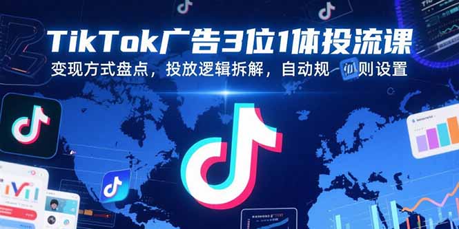 TikTok广告3位1体投流课，变现方式盘点，投放逻辑拆解，自动规则设置-恒创联盟资源网