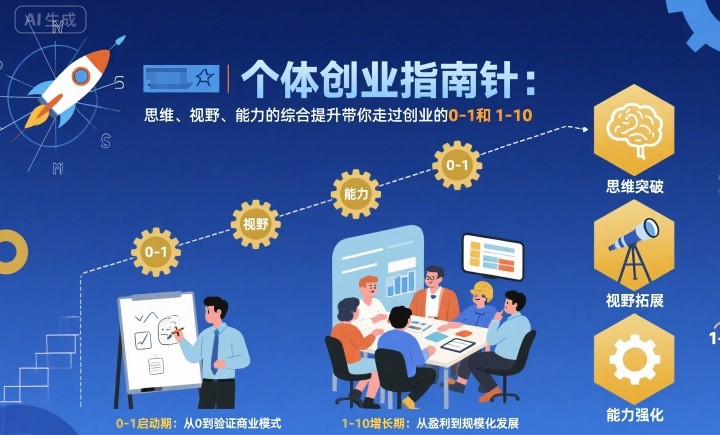 个体创业指南针,思维、视野、能力的综合提升带你走过创业的0-1和1-10【音频】-恒创联盟资源网