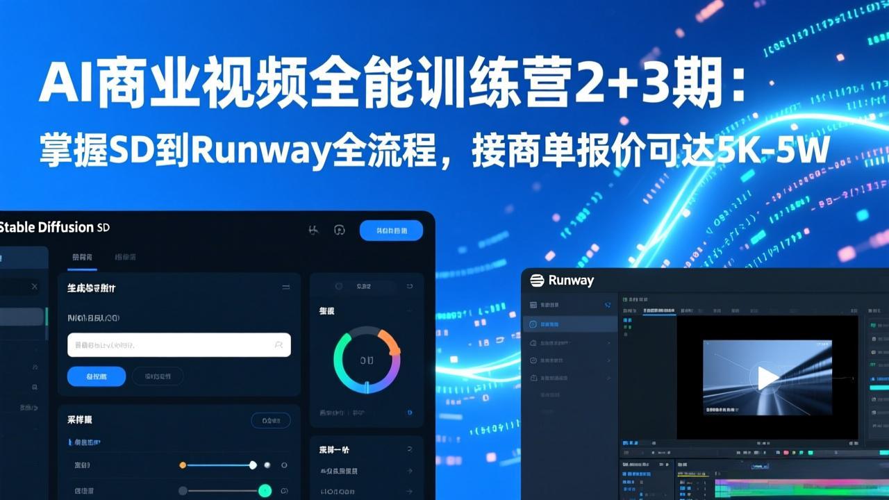 AI商业视频全能训练营2+3期:掌握SD到Runway全流程,接商单报价可达5K-5W-恒创联盟资源网