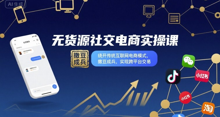 无货源社交电商实操课,绕开传统互联网电商模式,撒豆成兵,实现跨平台交易-恒创联盟资源网