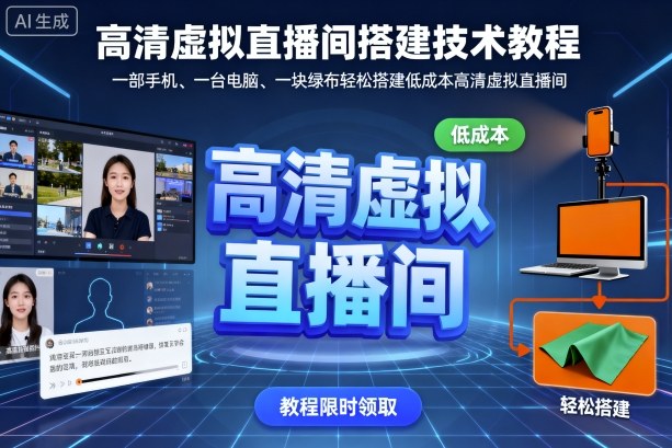 高清虚拟直播间搭建技术教程，一部手机、一台电脑、一块绿布轻松搭建低成本高清虚拟直播间-恒创联盟资源网