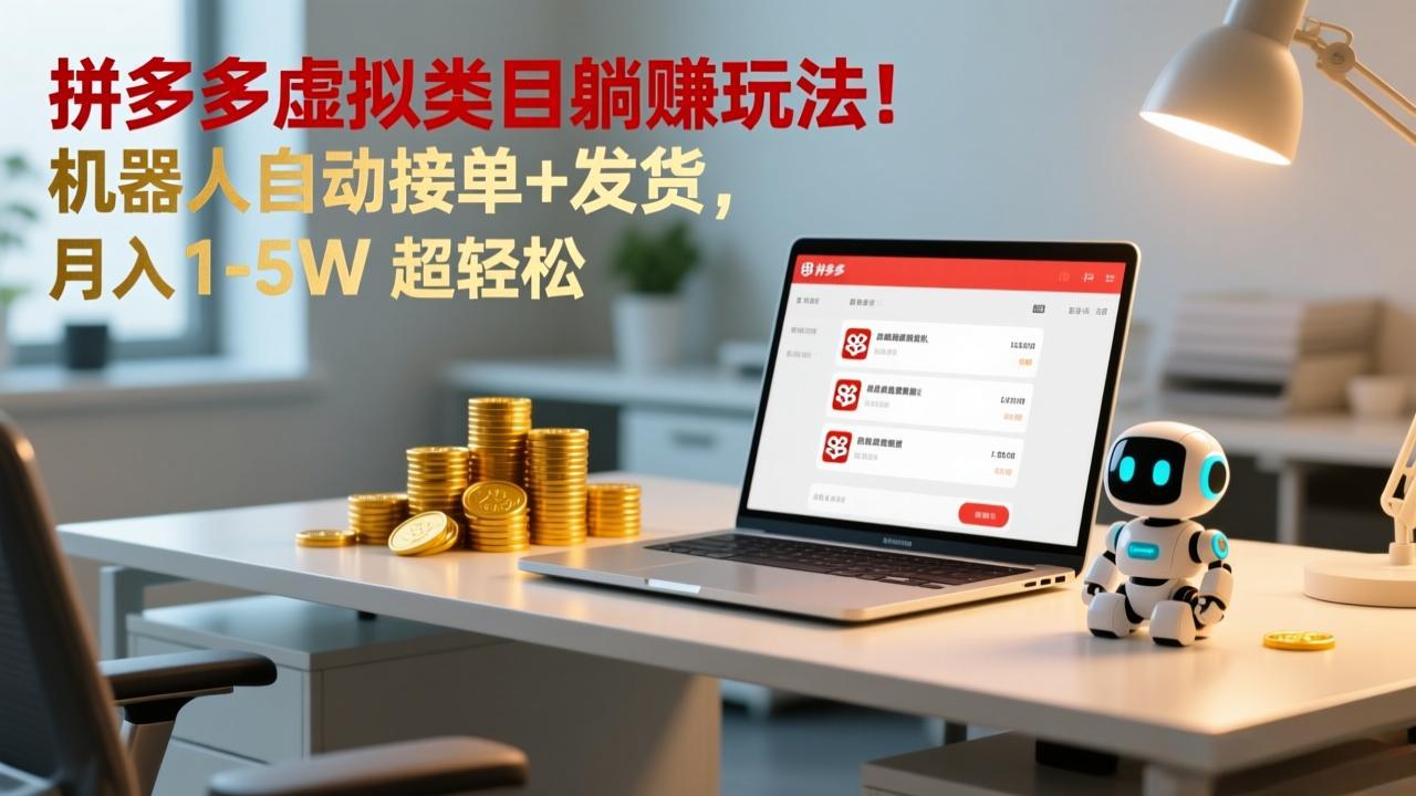 多多虚拟类目躺赚玩法！机器人自动接单+发货，月入 1-5W 超轻松-恒创联盟资源网