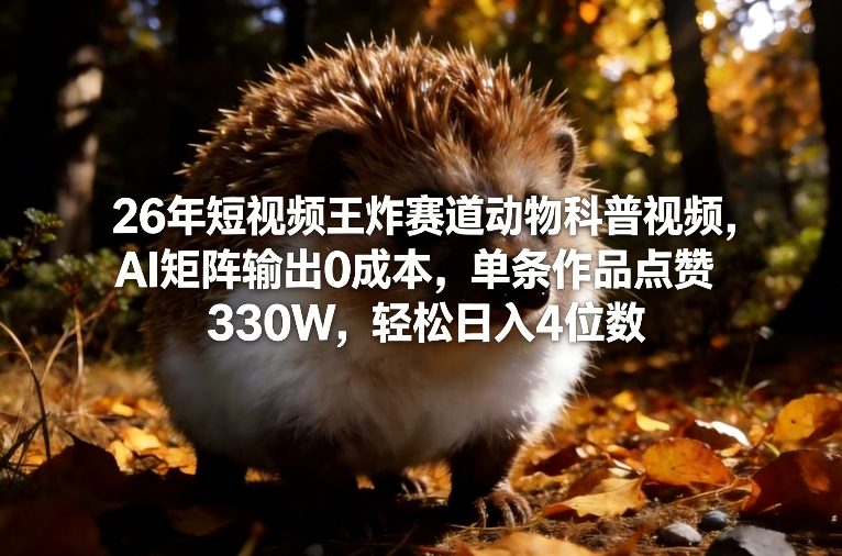 26年短视频王炸赛道动物科普视频，AI矩阵输出0成本，单条作品点赞330W，轻松日入4位数-恒创联盟资源网