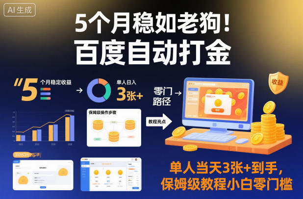 5个月稳如老狗！百度自动打金，单人当天3张+到手，保姆级教程小白零门槛【揭秘】-恒创联盟资源网