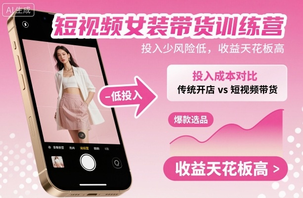 短视频女装带货训练营，投入少风险低，收益天花板高-恒创联盟资源网