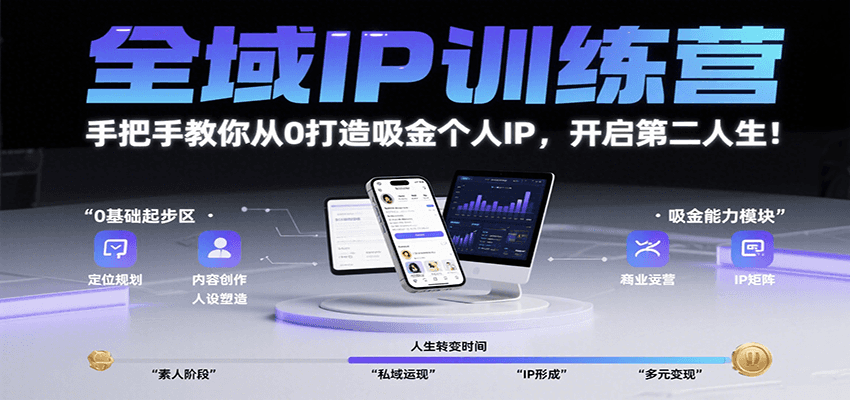 全域IP训练营，手把手教你从0打造吸金个人IP，开启第二人生！-恒创联盟资源网
