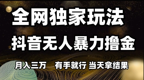全网独家玩法抖音无人暴力撸金,月入3W,有手就行,当天拿结果【揭秘】-恒创联盟资源网