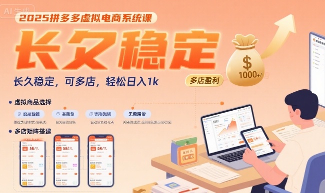 2025拼多多虚拟电商系统课,长久稳定,可多店,轻松日入1k-恒创联盟资源网