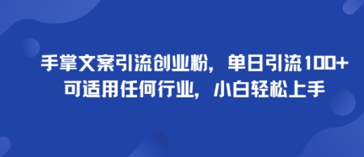 手掌文案引流创业粉，单日引流100+，可适用任何行业，小白轻松上手-恒创联盟资源网