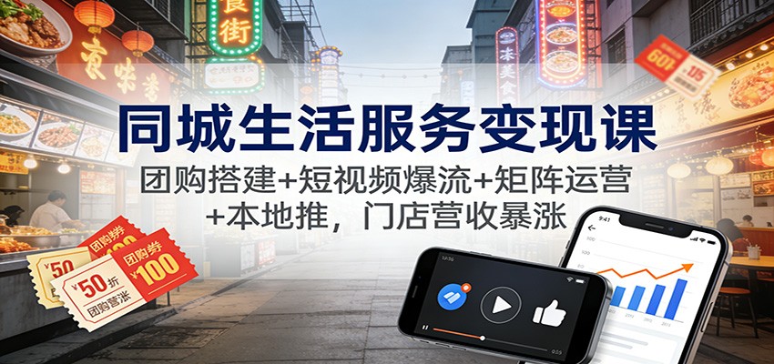 同城生活服务变现课：团购搭建+短视频爆流+矩阵运营+本地推，门店营收暴涨-恒创联盟资源网
