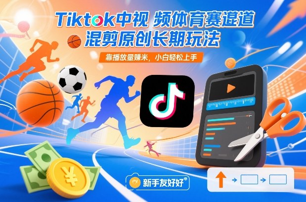 Tiktok中视频体育赛道混剪原创长期玩法,靠播放量賺米,小白轻松上手-恒创联盟资源网