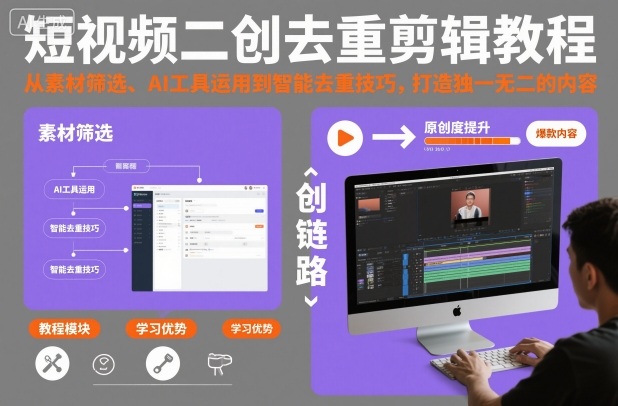 短视频二创去重剪辑教程，从素材筛选、AI工具运用到智能去重技巧，打造独一无二的内容-恒创联盟资源网