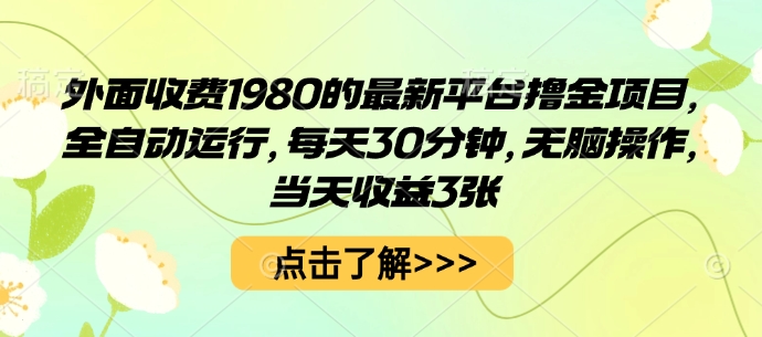 外面收费1980的最新平台撸金项目,全自动运行,每天30分钟,无脑操作,当天收益3张【揭秘】-恒创联盟资源网