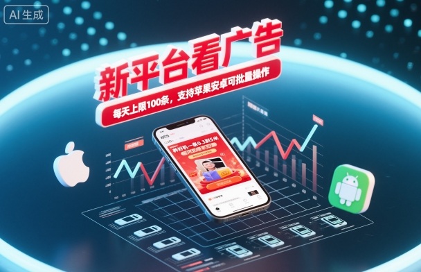 新平台看广告,养好机一条0.3到5米,每天上限100条,支持苹果安卓可批量操作-恒创联盟资源网