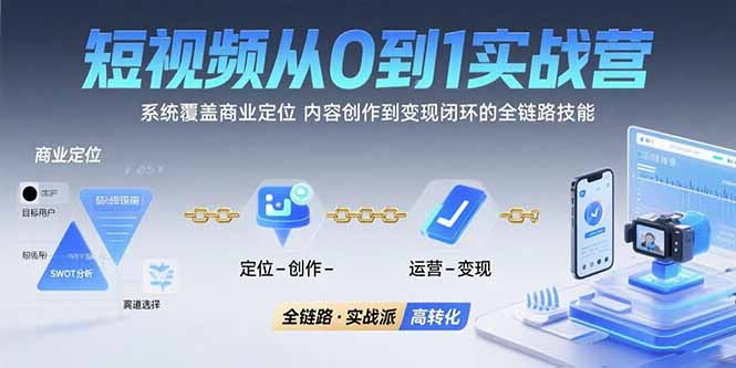 短视频从0到1的实战营：系统覆盖商业定位,内容创作到变现闭环的全链路技能-恒创联盟资源网
