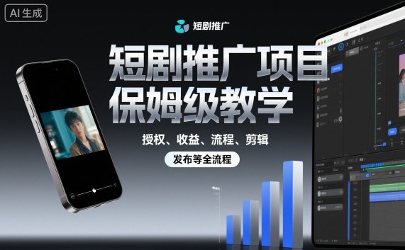 短剧推广项目保姆级教学，授权、收益、流程、剪辑，发布等全流程-恒创联盟资源网