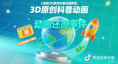 自制3D原创科普动画教程，动画还原事件，抖音最新热门赛道，可过伙伴计划-恒创联盟资源网