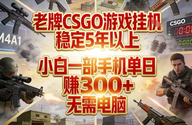 老牌CSGO游戏挂G，稳定5年以上，小白一部手机单日賺3张+，无需电脑【揭秘】-恒创联盟资源网