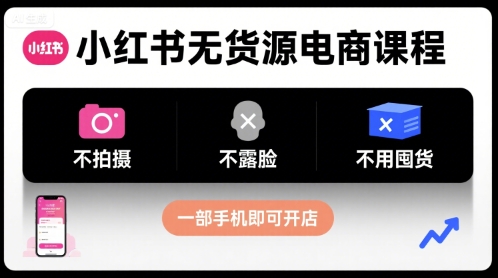 小红书无货源电商课程，不拍摄不露脸不用囤货，一部手机即可开店-恒创联盟资源网