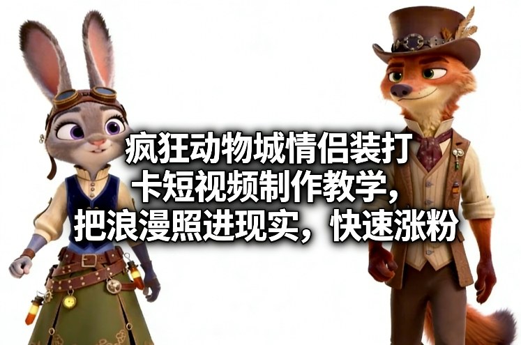 疯狂动物城情侣装打卡短视频制作教学，把浪漫照进现实，快速涨粉-恒创联盟资源网