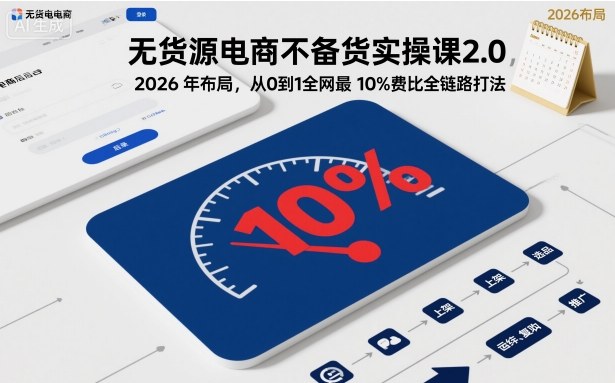 无货源电商不备货实操课2.0,2026年布局,从0到1全网最低10%费比全链路打法【更新中】-恒创联盟资源网