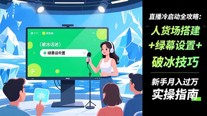 直播冷启动全攻略:人货场搭建+绿幕设置+破冰技巧,新手月入过万实操指南-恒创联盟资源网