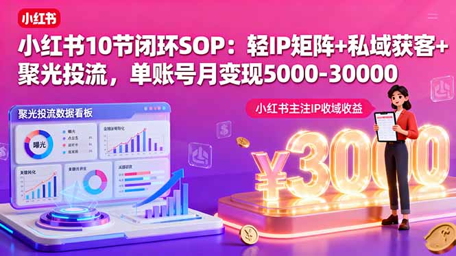 小红书10节闭环SOP：轻IP矩阵+私域获客+聚光投流，单账号月变现5000-30000-恒创联盟资源网