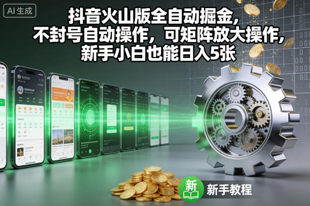 抖音火山版全自动掘金，不封号自动操作，可矩阵放大操作，新手小白也能日入5张【揭秘】-恒创联盟资源网