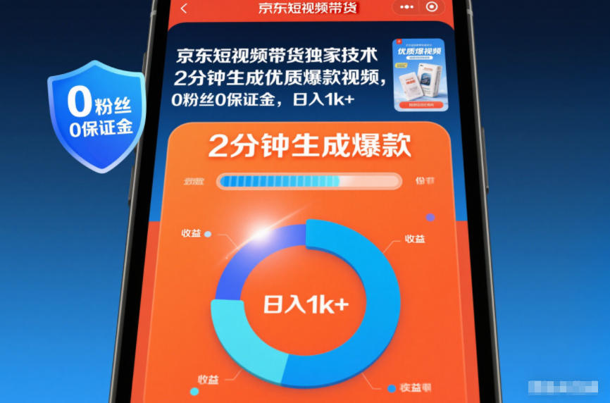 京东短视频带货独家技术,2分钟生成一条优质爆款视频,0粉丝0保证金,日入1k+【揭秘】-恒创联盟资源网