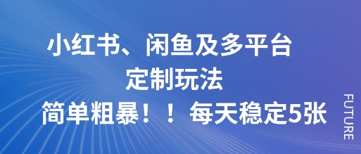 小红书、闲鱼及多平台定制玩法简单粗暴!每天稳定5张-恒创联盟资源网