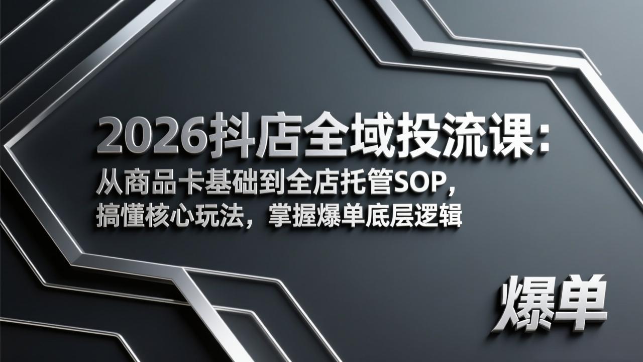 2026抖店全域投流课：从商品卡基础到全店托管SOP，搞懂核心玩法，掌握爆单底层逻辑-恒创联盟资源网