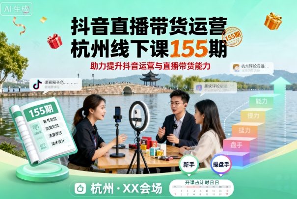 抖音直播带货运营杭州线下课155期，助力提升抖音运营与直播带货能力-恒创联盟资源网