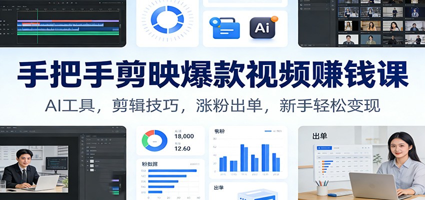 手把手剪映爆款视频赚钱课：AI工具，剪辑技巧，涨粉出单，新手轻松变现-恒创联盟资源网