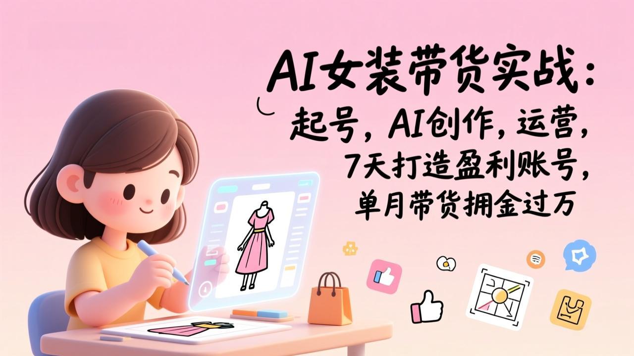 AI女装带货实战：起号，AI创作，运营，7天打造盈利账号，单月带货佣金过万-恒创联盟资源网